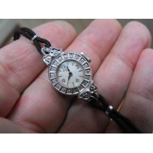 Elgin Ladies Manual Gorgeous 14k White Gold + Diamonds