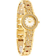 Elgin Quartz Ladies Mop Dial Gold Tone Crystal Bracelet Dress Watch EG039