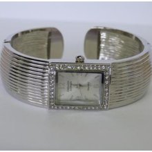 Embassy By Gruen Shiny Silver Rhinestone Cuff Hinged Watch Bracelet