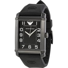 Emporio Armani Men's Classic AR0499 Black Rubber Quartz Watch with Black Dial