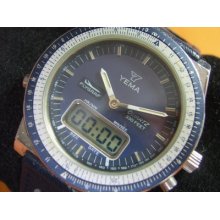 Extrem Rare 1980's Yema Flygraf Pilot 330 Feet Quartz Analog / Digital Watch