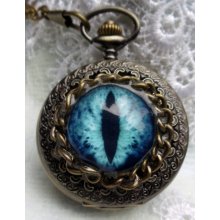 Eye pocket watch, steampunk dragon eye pocket watch in antique bronze