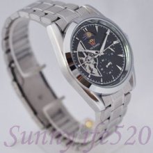 Fashion Black Dial Tourbillon Moon Phase Men Lady Women Self Winding Wrist Watch