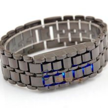 Fashion Hot Blue Light Titanium Black Bracelet Date Led Unisex Wrist Cuff Watch