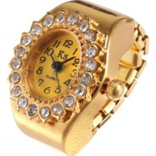 Fashion Ladies Crystal Oval Dial Gold Color Finger Ring Watch