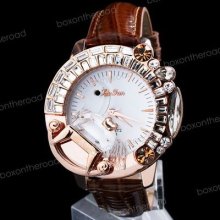 Fashion Luxury Women Leather Crystal Analog Bungle Bracelet Watch 4 Colors