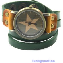 Fashion Star Unique Genuine Leather Long Botton Strap Round Dial Quartz Watch