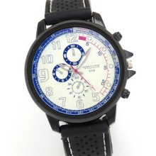 Fashion Tachymeter Rock Racing Men Boy Sport Wrist Watch White Dial Silicon Band