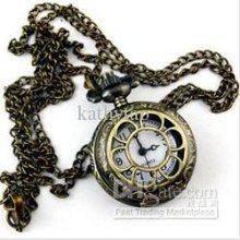 Fashion Vintage Bronze Small Sunflower Pocket Watch Necklace,gift Wa