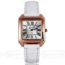 Fashion White Pu Leather Band Rose Golden Dial Women Wrist Watch Odm Clock 8