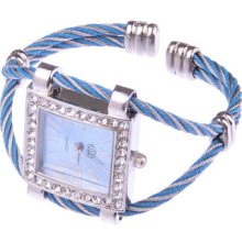 Fashion Wire Round Lady Roman Numerals Dial Square Bracelet Watch