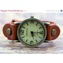 Father Day Gift Womens Leather Watch with Brass Accents and fittings. Man or womans wrist watch mens watch