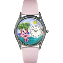 Flamingo Pink Leather And Silvertone Watch #S0150010