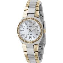 Fossil Am4183 Pearlized Two Tone Crystal Case Mop Dial Womenâ€™s Watch 100m