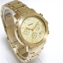 Fossil Date Champagne Dial Chronograph Ladirs Gold Watch