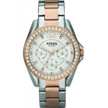 Fossil Es2787 Flight, White Face, Rose Gold Tone & Stainless, Chrystal, Ladies