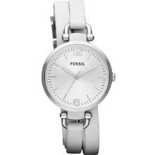 Fossil 'Georgia' Faux Wrap Leather Strap Watch, 32mm White/ Silver