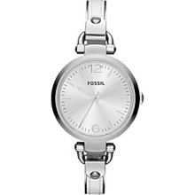 Fossil Georgia White Leather and Stainess Steel Watch Women's