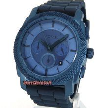 Fossil Men Chronograph 45mm Case Blue Coated Steel Silicone Strap Fs4703