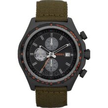 Fossil Men's Stainless Steel Case Chronograph Date Green Nylon Watch Ch2781