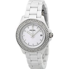 Fossil Retro Traveler White Dial Crystal Bezel White Resin Ladies Watch Am4466