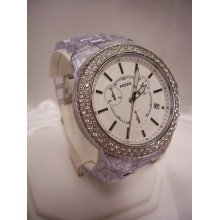 FOSSIL Womens Clear RESIN Silver Crystal Chronograph Boyfriend Watch ES2688 $105 - Silver - Silver - 10.5