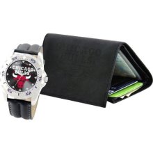 Game Time Black Nba-Wwg-Chi Men'S Nba-Wwg-Chi Chicago Bulls Analog Strap Watch And Wallet Set