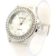 Geneva Design Frost White Silicone Watch With Rhinestones Dial For Women