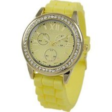 Geneva Platinum Faux Chronograph CZ Encircled Watch with Silicone ...