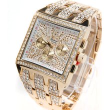 Geneva Platinum Men's' Iced Out Crystal Decorative Chronograph Dial Watch