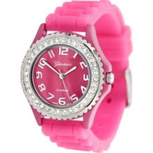 Geneva Platinum Women's Quartz Fuchsia Silicone Rubber Strap Watch