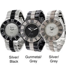 Geneva Platinum Women's Roman Numeral Link Watch (Silver/Black)