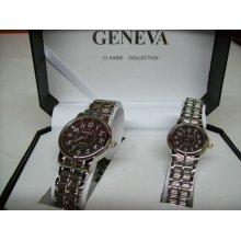 Geneva Quartz Classic Collection his her Watch 8027-B - Plastic - Brown - 3