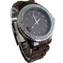 Geneva Women's Acrylic Watch...ceramic Look...double Crystal... Brown..free Gift