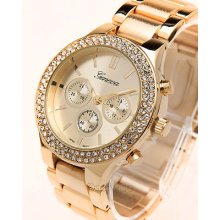 Geneva Women's' Iced Out Crystal Decorative Chronograph Dial Watch