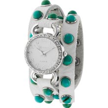 Geneva Women's Platinum CZ Watch, Faux Leather Wrap Strap