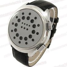 Girl Boy Blue Led Light Black Leather Wrist Watch M491b