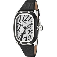 Glam Rock Watches Women's Monogram Silver Dial Black Genuine Saffiano