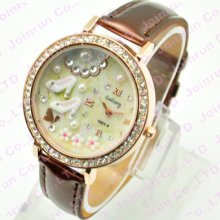 Gogoey 1921-4 Fashion Leather Diamond Woman Girl's Watch High-heeled Shoe Flower