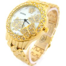 Gold 3d Butterfly Dial Crystal Bezel Designer Style Women's Watch