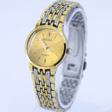 Gold Lady Men Hours White Black Gold Dial Quartz Wristwatch Ng14