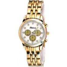 Gold/white Slim Women's Geneva Watch