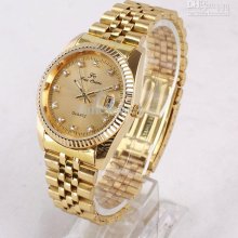 Good Bargain Men's Modern Golden Dial Wristwatch Date Quartz Stainle