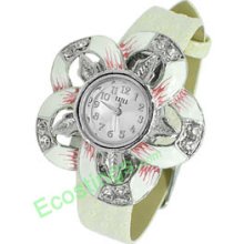 Good Jewelry Flower Face Slim Leather Band Lady's Wrist Quartz Watch