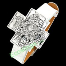 Good Jewelry Silver Cross Watchcase Leather Band Lady Watches