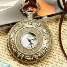 Gorgeous Stamped Constellation Round Pocket Watch Charm Pendant Necklace J08