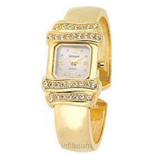 Gossip Cuff Gold Tone Square Case Mother Of Pearl Watch With Crystals