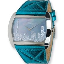 Gray MOP Blue Leather Paris Skyline French Moog Fashionista Ladies Watch