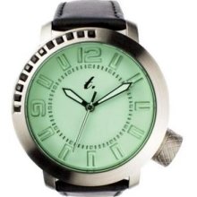 Green Diamond Lens Glass Black Leather Strap Watch