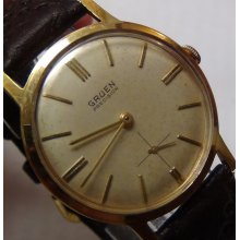 Gruen Men's Swiss Gold 17Jwl Fancy Dial Watch w/ Strap